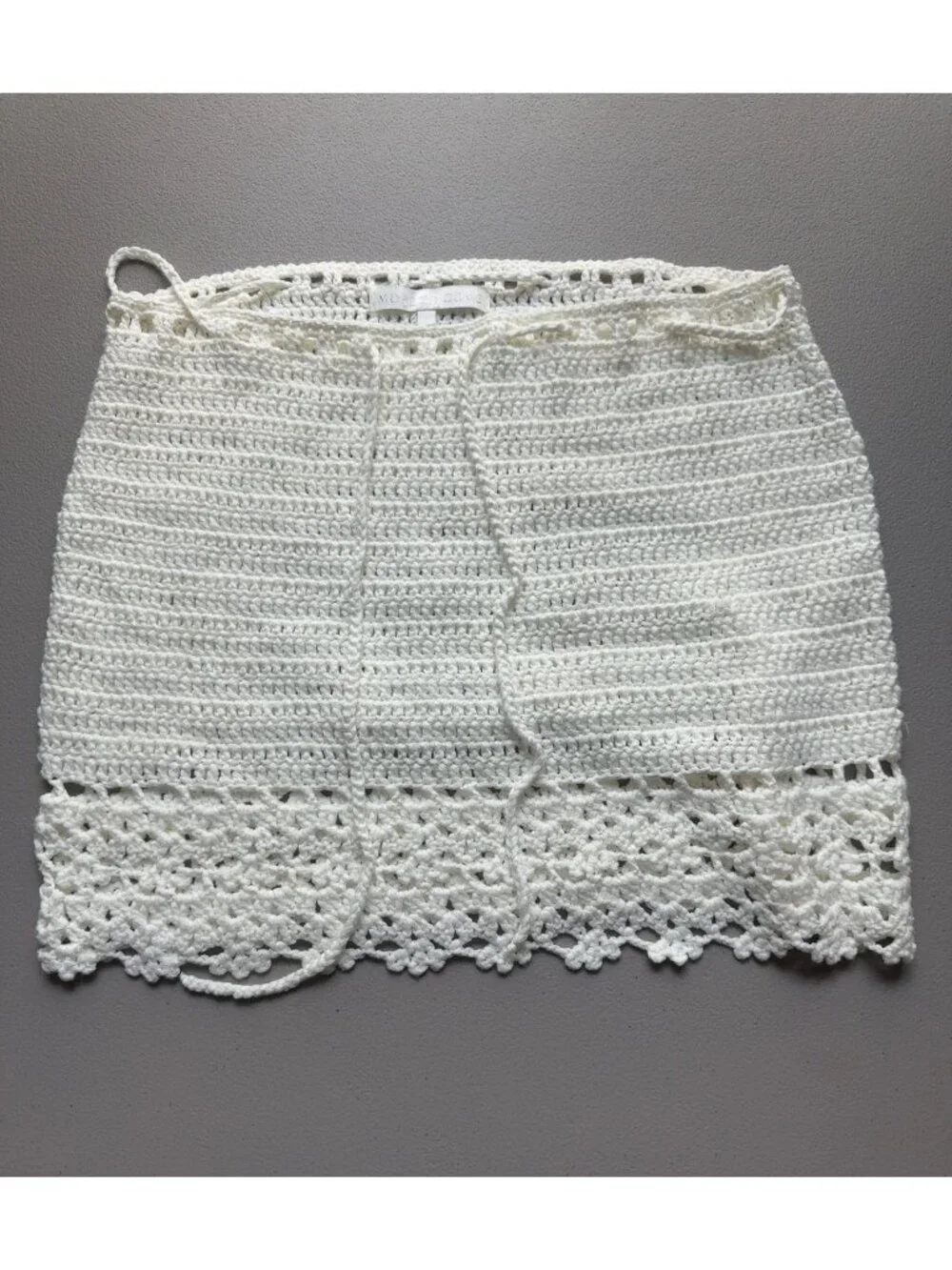 More To Come White Crochet Drawstring Waist Lace Hem Mini Skirt Size S - Picture 2 of 7